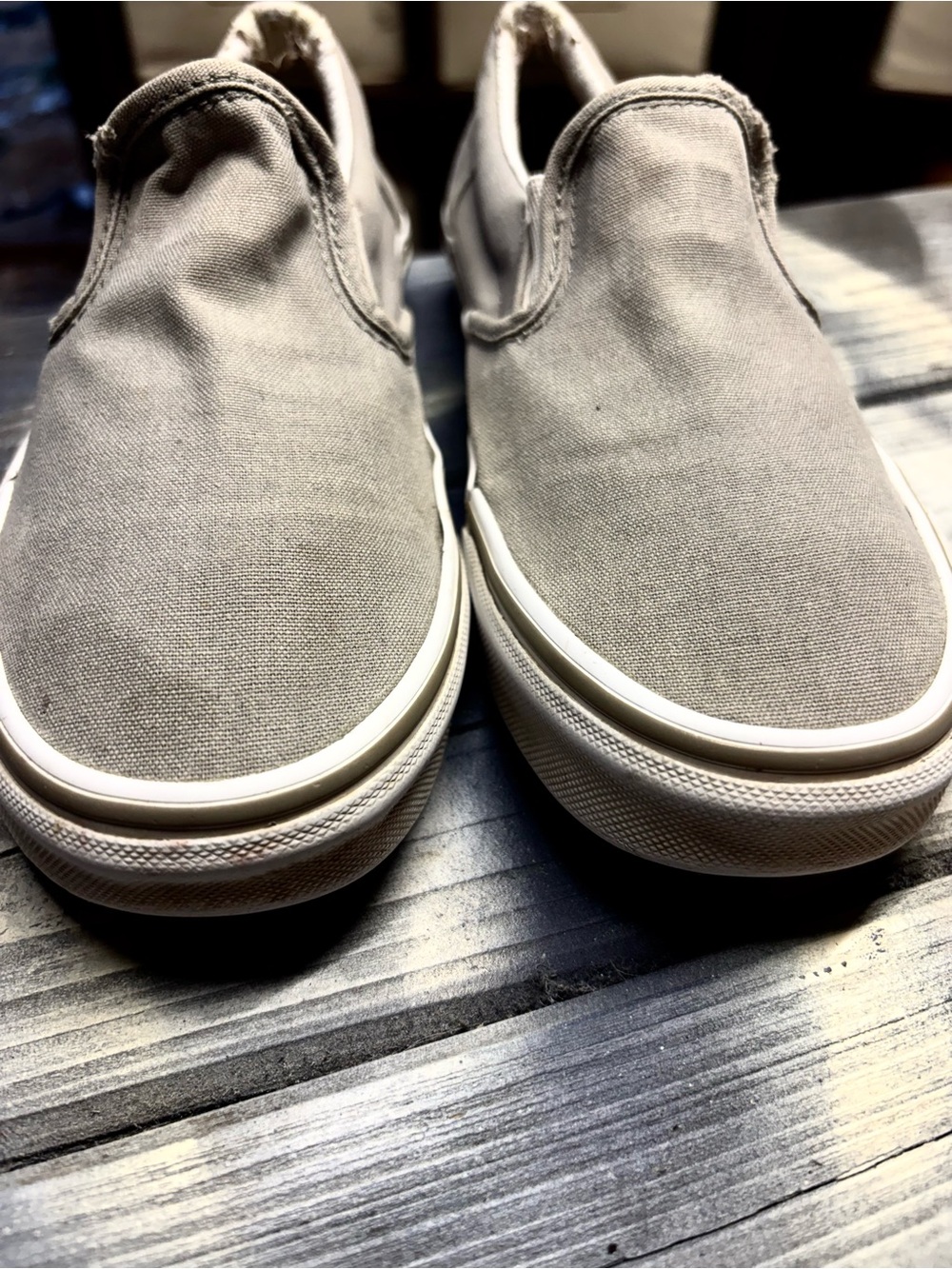 Vans Women's Slip-On Sneakers in Light Gray Canvas